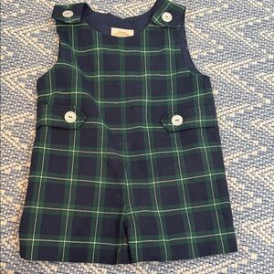Plaid Green and Navy Kids Overalls
